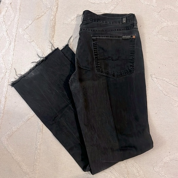 7 For All Mankind low rise raw hem black denim pants/ jeans size 32 - Picture 1 of 7